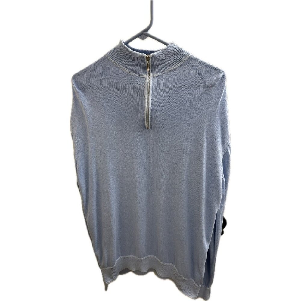 PETER MILLAR Men's Light Blue Cotton Quarter Zip Pullover Sweater Size M